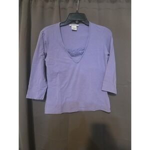 Alexandra Bartlett Womens Small Purple Top Lace Knit Cotton Spandex Shirt
